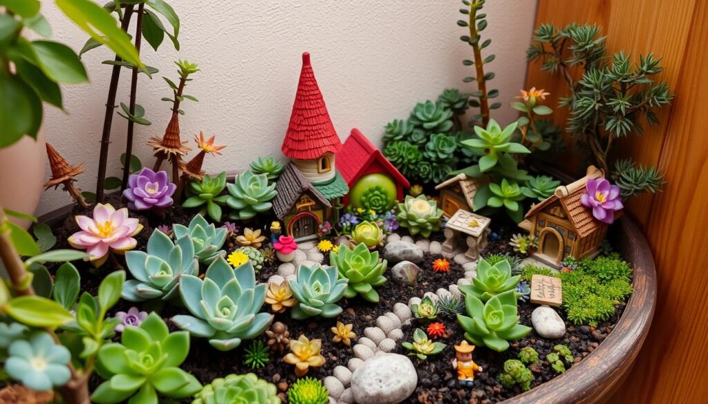 Themed indoor gardens with fairy gardens and succulents